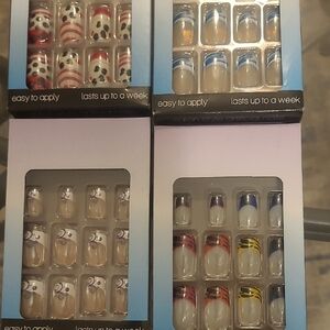 Stylish Press-On Nails Set - Red, Blue, Black, Yellow